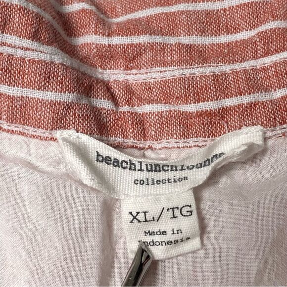 BeachLunchLounge Linen Blend Red & White Striped Button Up Shirt Dress Womens XL - Picture 16 of 16